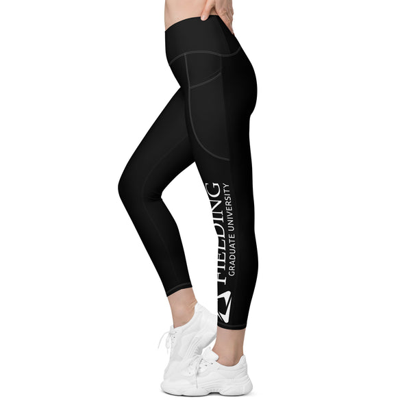 Recycled Crossover Leggings with Pockets - Black | Fielding Logo